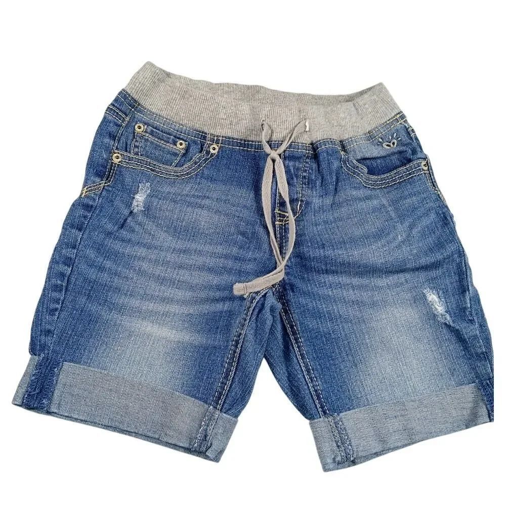Justice Girls Blue Jean Cuffed Shorts w/Stretch yWaist - Size 12R